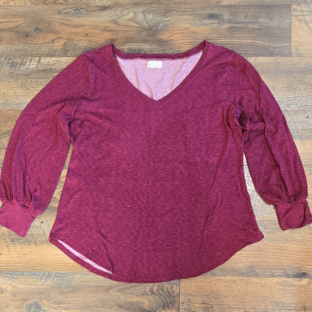 Maurices 24/7 Burgundy Long Sleeve V-Neck Top